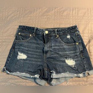 No Boundaries Distressed Denim Shorts - Blue